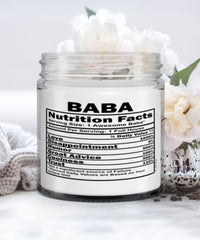 Funny Baba Candle Nutrition Facts 9oz Vanilla Scented Candles Soy Wax