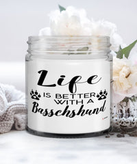 Funny Basschshund Dog Candle Life Is Better With A Basschshund 9oz Vanilla Scented Candles Soy Wax