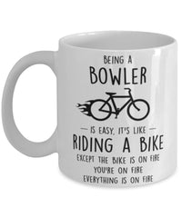 Funny Being A Bowler Is Easy It's Like Riding A Bike Except Coffee Mug White