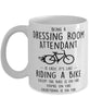 Funny Being A Dressing Room Attendant Is Easy It's Like Riding A Bike Except Coffee Mug White