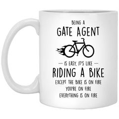 Funny Being A Gate Agent Is Easy It's Like Riding A Bike Except Coffee Mug 11oz White XP8434