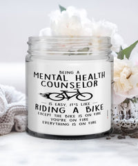 Funny Being A Mental Health Counselor Is Easy It's Like Riding A Bike Except Candle 9oz Vanilla Scented Candles Soy Wax