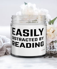 Funny Bibliophile Candle Easily Distracted By Reading 9oz Vanilla Scented Candles Soy Wax