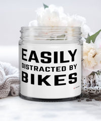 Funny Biker Candle Easily Distracted By Bikes 9oz Vanilla Scented Candles Soy Wax
