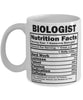 Funny Biologist Nutritional Facts Coffee Mug 11oz White