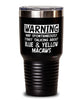 Funny Blue and Yellow Macaw Tumbler Warning May Spontaneously Start Talking About Blue and Yellow Macaws 30oz Stainless Steel Black