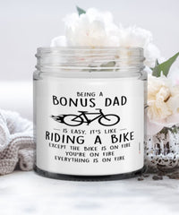 Funny Bonus Dad Candle Being A Bonus Dad Is Easy It's Like Riding A Bike Except 9oz Vanilla Scented Candles Soy Wax