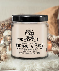 Funny Boss Candle Being A Boss is Easy It's Like Riding A Bike Except 9oz Vanilla Scented Candles Soy Wax