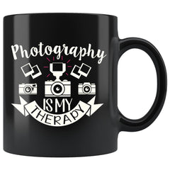Funny Camera Photographer Mug Photography Is My Therapy 11oz Black Coffee Mugs