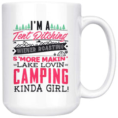 Funny Camping Mug A Tent Pitching Weiner Roasting Smore 15oz White Coffee Mugs