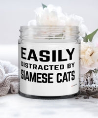 Funny Cat Candle Easily Distracted By Siamese Cats 9oz Vanilla Scented Candles Soy Wax