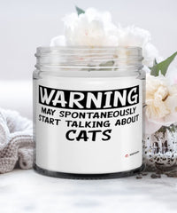 Funny Cat Candle Warning May Spontaneously Start Talking About Cats 9oz Vanilla Scented Candles Soy Wax
