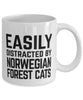 Funny Cat Mug Easily Distracted By Norwegian Forest Cats Coffee Mug 11oz White