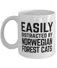 Funny Cat Mug Easily Distracted By Norwegian Forest Cats Coffee Mug 11oz White