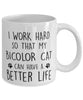 Funny Cat Mug I Work Hard So That My Bicolor Can Have A Better Life Coffee Mug 11oz White