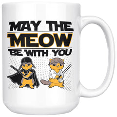 Funny Cat Mug May The Meow Be With You 15oz White Coffee Mugs