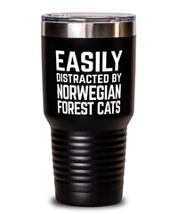 Funny Cat Tumbler Easily Distracted By Norwegian Forest Cats Tumbler 30oz Stainless Steel