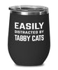Funny Cat Wine Tumbler Easily Distracted By Tabby Cats Stemless Wine Glass 12oz Stainless Steel