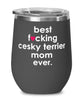 Funny Cesky Terrier Dog Wine Glass B3st F-cking Cesky Terrier Mom Ever 12oz Stainless Steel Black