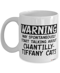 Funny Chantilly-Tiffany Cat Mug Warning May Spontaneously Start Talking About Chantilly-Tiffany Cats Coffee Cup White