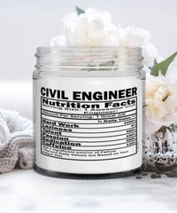 Funny Civil Engineer Candle Nutrition Facts 9oz Vanilla Scented Candles Soy Wax