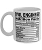 Funny Civil Engineer Nutritional Facts Coffee Mug 11oz White