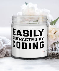 Funny Coder Candle Easily Distracted By Coding 9oz Vanilla Scented Candles Soy Wax