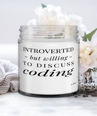 Funny Coder Candle Introverted But Willing To Discuss Coding 9oz Vanilla Scented Candles Soy Wax