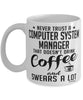 Funny Computer System Manager Mug Never Trust A Computer System Manager That Doesn't Drink Coffee and Swears A Lot Coffee Cup 11oz 15oz White