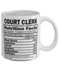Funny Court Clerk Nutritional Facts Coffee Mug 11oz White