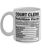 Funny Court Clerk Nutritional Facts Coffee Mug 11oz White