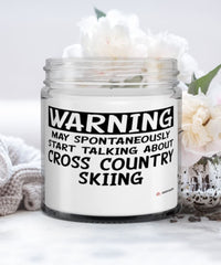 Funny Cross Country Skiing Candle Warning May Spontaneously Start Talking About Cross Country Skiing 9oz Vanilla Scented Candles Soy Wax