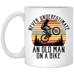 Funny Cycling Mug Never Underestimate An Old Man On A Bike Coffee Cup 11oz White XP8434