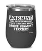 Funny Dandie Dinmont Terrier Wine Glass Warning May Spontaneously Start Talking About Dandie Dinmont Terriers 12oz Stainless Steel Black