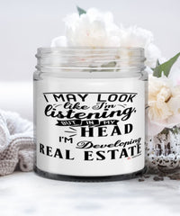 Funny Developer Candle I May Look Like I'm Listening But In My Head I'm Developing Real Estate 9oz Vanilla Scented Candles Soy Wax