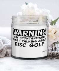 Funny Disc Golf Candle Warning May Spontaneously Start Talking About Disc Golf 9oz Vanilla Scented Candles Soy Wax