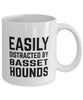 Funny Dog Mug Easily Distracted By Basset Hounds Coffee Mug 11oz White