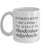 Funny Dog Mug Introverted But Willing To Discuss Rhodesian Ridgebacks Coffee Mug 11oz White