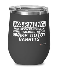 Funny Dwarf Hotot Rabbit Wine Glass Warning May Spontaneously Start Talking About Dwarf Hotot Rabbits 12oz Stainless Steel Black