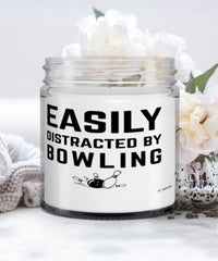 Funny Easily Distracted By Bowling 9oz Vanilla Scented Candles Soy Wax