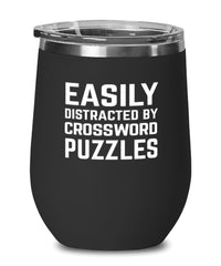 Funny Easily Distracted By Crossword Puzzles Stemless Wine Glass 12oz Stainless Steel