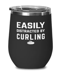 Funny Easily Distracted By Curling Stemless Wine Glass 12oz Stainless Steel