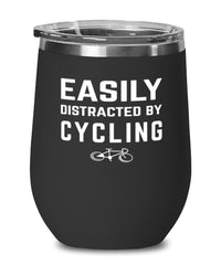 Funny Easily Distracted By Cycling Stemless Wine Glass 12oz Stainless Steel