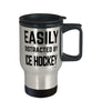 Funny Easily Distracted By Ice Hockey Travel Mug 14oz Stainless Steel