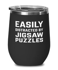 Funny Easily Distracted By Jigsaw Puzzles Stemless Wine Glass 12oz Stainless Steel