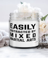 Funny Easily Distracted By Mixed Martial Arts 9oz Vanilla Scented Candles Soy Wax