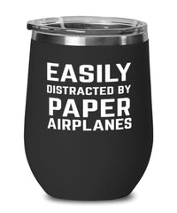 Funny Easily Distracted By Paper Airplanes Stemless Wine Glass 12oz Stainless Steel