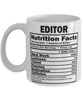 Funny Editor Nutritional Facts Coffee Mug 11oz White