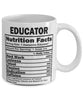 Funny Educator Nutritional Facts Coffee Mug 11oz White