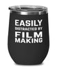 Funny Film Maker Wine Tumbler Easily Distracted By Film Making Stemless Wine Glass 12oz Stainless Steel